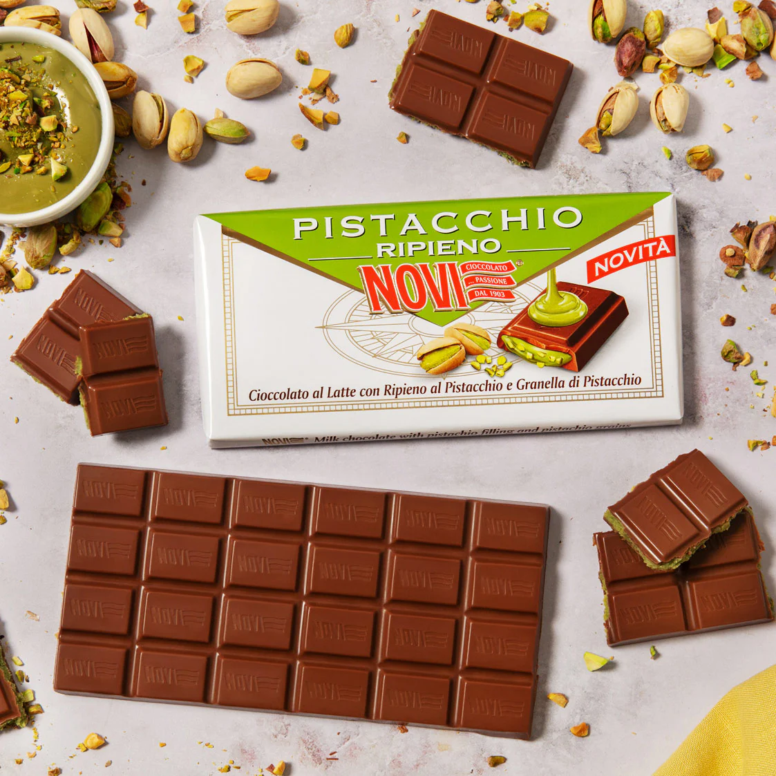 Novi Tavoletta al Latte con Ripieno Pistacchio 105g - Image 2